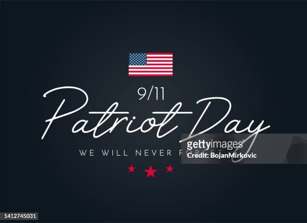 ilustraciones, imágenes clip art, dibujos animados e iconos de stock de antecedentes del día del patriota, 11 de septiembre, 9/11. nunca lo olvidaremos. vector - tributo