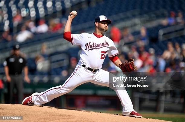 Anibal Sanchez of the Washington Nationals pitches in the first inning against the New York Mets at Nationals Park on August 03, 2022 in Washington,...