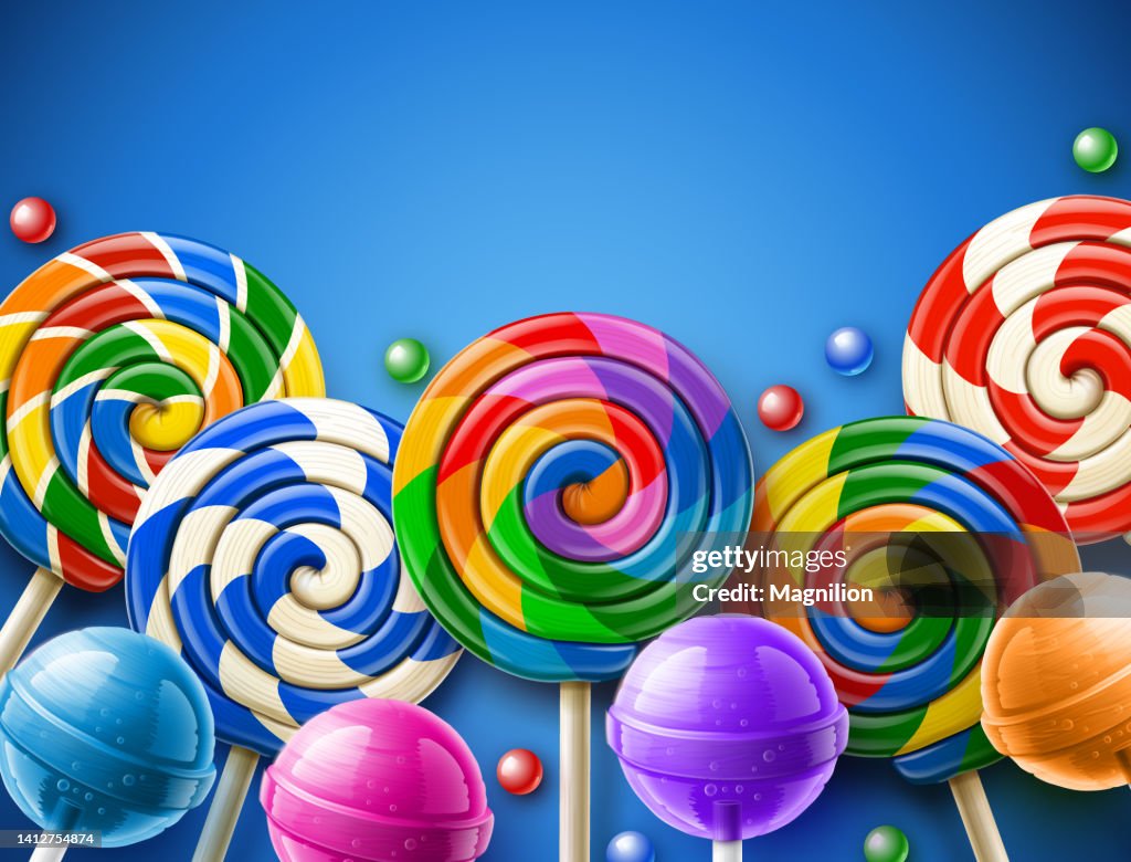 Lollipop Candy Blue Background High-Res Vector Graphic - Getty Images