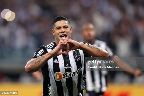 Hulk of Atletico-MG celebrates after scoring the first goal of his team via penalty during a Copa CONMEBOL Libertadores 2022 first-leg quarter final...