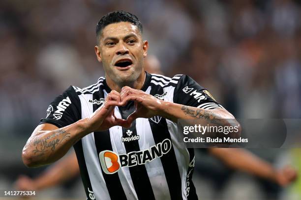 Hulk of Atletico-MG celebrates after scoring the first goal of his team via penalty during a Copa CONMEBOL Libertadores 2022 first-leg quarter final...