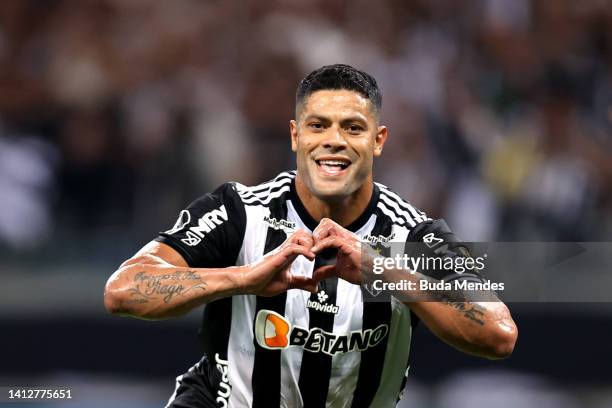 Hulk of Atletico-MG celebrates after scoring the first goal of his team via penalty during a Copa CONMEBOL Libertadores 2022 first-leg quarter final...