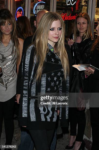 Avril Lavigne attends JustFabulous and Abbey Dawn by Avril Lavigne partnership launch party at The Viper Room on March 13, 2012 in West Hollywood,...