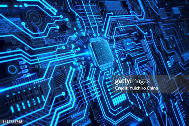 futuristic circuit board - computerchip stockfoto's en -beelden
