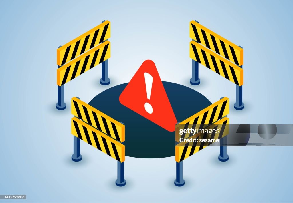 Pericolo e area di rischio, crisi economica, pericolo futuro, illustrazione concettuale del rischio e della crisi aziendale, segnale di avvertimento e trappola del pericolo, fallimento, fallimento, recessione, illustrazione del concetto di errore