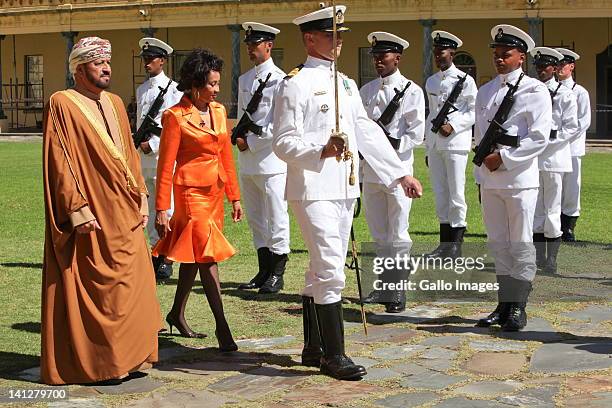 South African Defence Minister Lindiwe Sisulu and her counterpart in the Arab emirate of Oman, Sayyid Bader Bin Saud bin Harib Al-Busaidi inspect a...