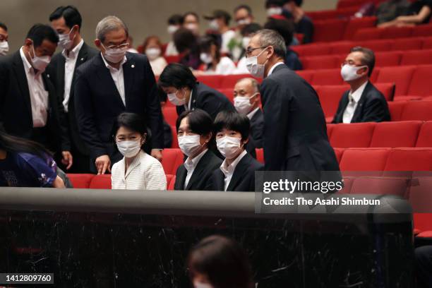 Crown Prince Fumihito, Crown Prince Akishino, Crown Princess Kiko of Akishino and Prince Hisahito attend the Inter-High School Cultural Festival at...