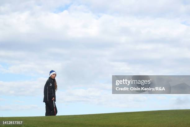 Amateur, Savannah De Bock of Belgium looks across the fourth green during Day One of the AIG Women's Open at Muirfield on August 04, 2022 in Gullane,...