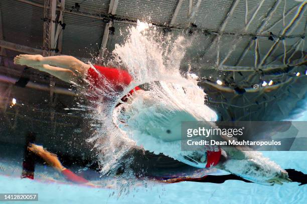 Reece Dunn of Team England competes in the Men's 200m Freestyle S14 Final on day six of the Birmingham 2022 Commonwealth Games at Sandwell Aquatics...