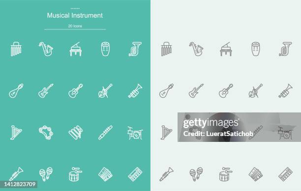 musical instrument line icons - tambourine 幅插畫檔、美工圖案、卡通及圖標