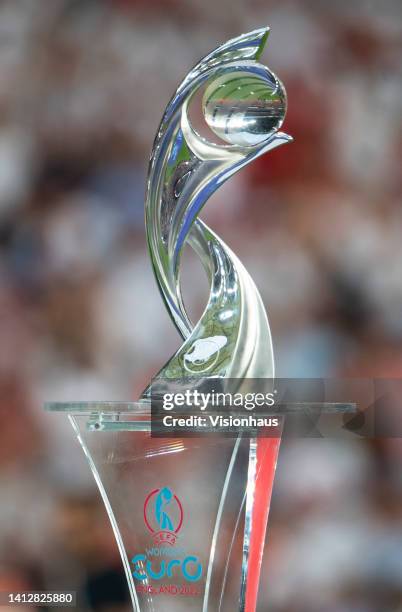 The Women's European Championship trophy on display after the UEFA Women's Euro England 2022 final match between England and Germany at Wembley...