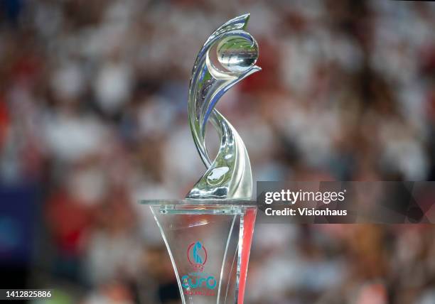 The Women's European Championship trophy on display after the UEFA Women's Euro England 2022 final match between England and Germany at Wembley...
