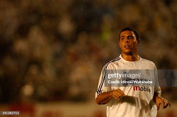 Ronaldo of Real Madrid reacts during the pre-season friendly match between FC Tokyo and Real Madrid at the National Stadium on August 5, 2003 in...