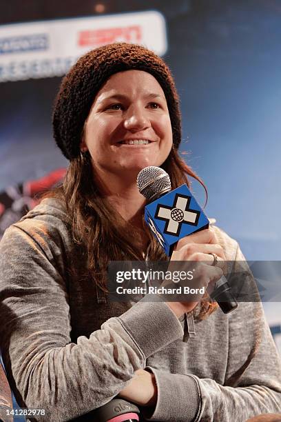 Kelly Clark attends a press conference at Hotel Diva on March 13, 2012 in Tignes, France.