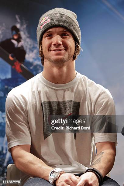 Louie Vito speaks during a press conference at Hotel Diva on March 13, 2012 in Tignes, France.