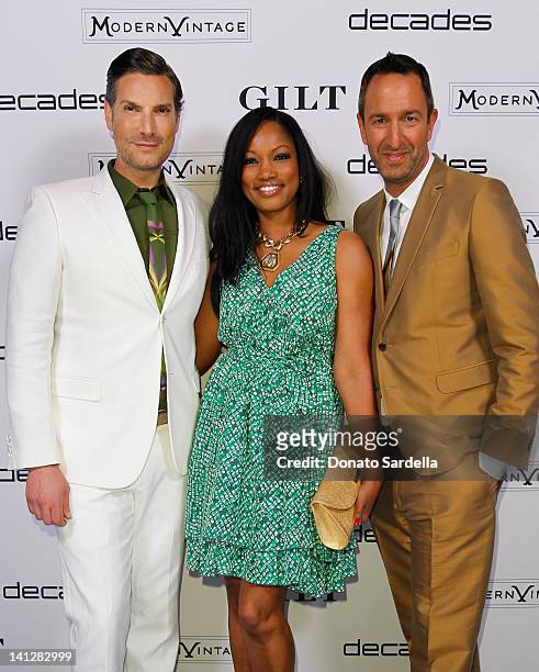 Cameron Silver, Garcelle Beauvais and Christos Garkinos attend the launch of Decades For Modern Vintage Shoe Collaboration With Gilt.com at Decades...