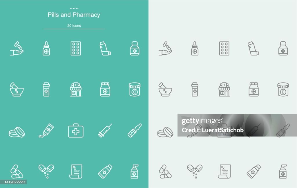 Pills and Pharmacy Line Icons