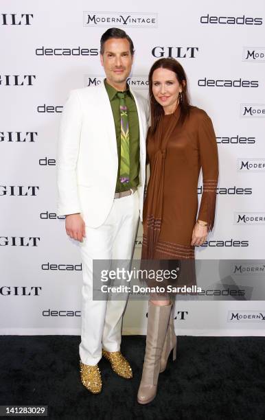 Cameron Silver and Janie Bryant attend the launch of Decades For Modern Vintage Shoe Collaboration With Gilt.com at Decades on March 13, 2012 in Los...