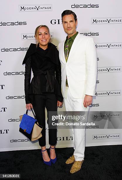 Angelique Soave and Cameron Silver attend the launch of Decades For Modern Vintage Shoe Collaboration With Gilt.com at Decades on March 13, 2012 in...