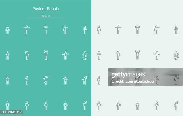 basic posture people , human action , exercising ,yoga line icons - stretching stock illustrations