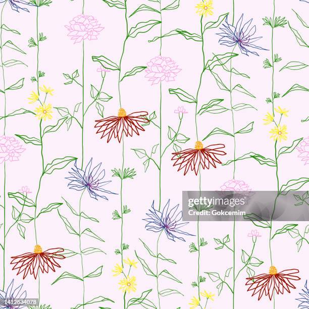 ilustrações de stock, clip art, desenhos animados e ícones de hand drawn floral seamless pattern with flowers and leaves. watercolor, acrylic painting floral pattern. design element for greeting cards and wedding, birthday and other holiday and invitation cards. - seamless flower aquarel