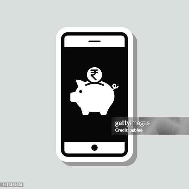 indian rupee savings with smartphone. icon sticker on gray background - rupee 3d stock illustrations