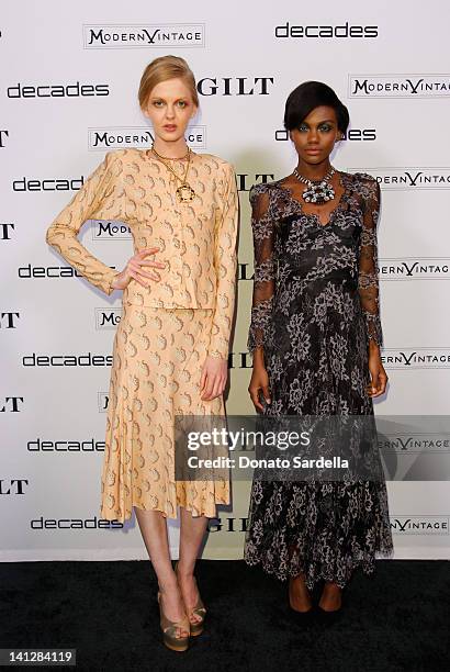 Models wearing designs by Biba at the launch of Decades For Modern Vintage Shoe Collaboration With Gilt.com at Decades on March 13, 2012 in Los...