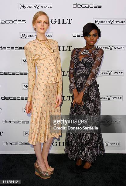 Models wearing designs by Biba at the launch of Decades For Modern Vintage Shoe Collaboration With Gilt.com at Decades on March 13, 2012 in Los...