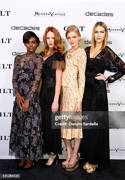 Models wearing designs by Biba at the launch of Decades For Modern Vintage Shoe Collaboration With Gilt.com at Decades on March 13, 2012 in Los...