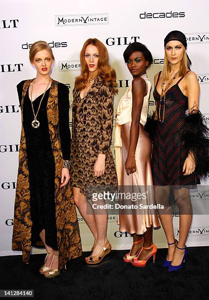 Models wearing designs by Biba at the launch of Decades For Modern Vintage Shoe Collaboration With Gilt.com at Decades on March 13, 2012 in Los...
