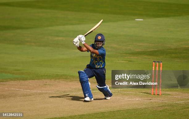 Chamari Athapaththu of Team Sri Lanka hits runs during the Cricket T20 Group B match between Team South Africa and Team Sri Lanka on day seven of the...