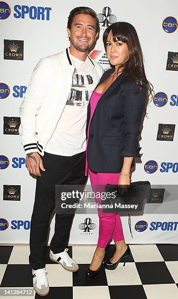 Harry Kewell and wife Sheree Murphy arrive at the opening party of the 2012 Australian Grand Prix at Club 23 on March 14, 2012 in Melbourne,...