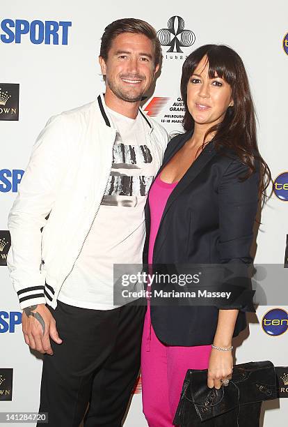 Harry Kewell and wife Sheree Murphy arrive at the opening party of the 2012 Australian Grand Prix at Club 23 on March 14, 2012 in Melbourne,...