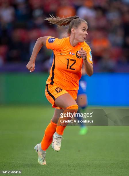 Victoria Pevlova of Netherlands in action during the UEFA Women's Euro England 2022 Quarter Final match between France and Netherlands at The New...