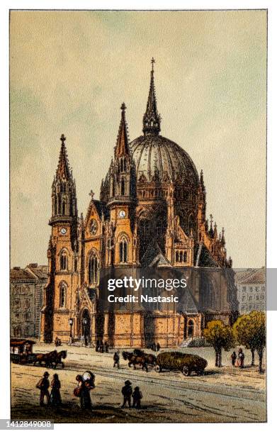 maria vom siege church in vienna - vienna, austria, europe - vienna christmas market stock illustrations