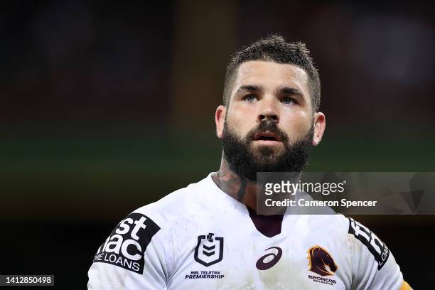 Adam Reynolds of the Broncos looks on after a Broncos try during the round 21 NRL match between the Sydney Roosters and the Brisbane Broncos at the...