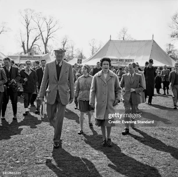 British Royals Henry Somerset, Duke of Beaufort , Princess Anne and her mother, Queen Elizabeth II, attend the Badminton Horse Trials, held in the...