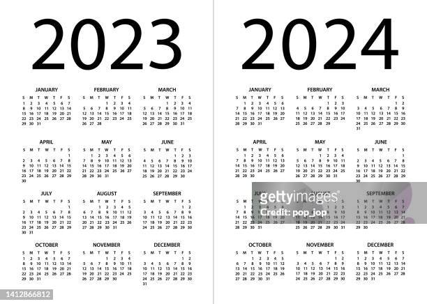 calendar 2023 2024 - vector illustration. week starts on sunday - calendar stock illustrations