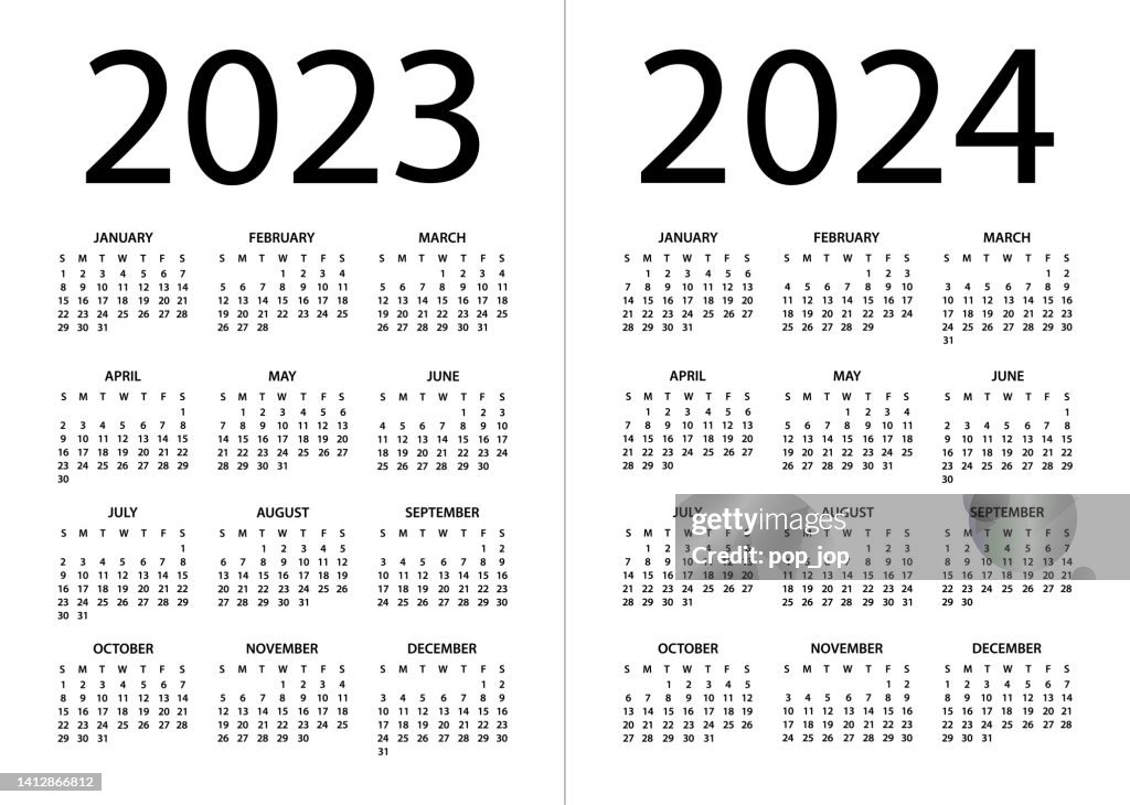 Calendar 2023 2024 - vector illustration. Week starts on Sunday