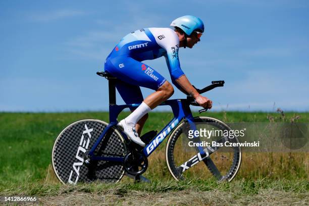 Kelland O'brien of Australia and Team BikeExchange - Jayco sprints during the 79th Tour de Pologne 2022, Stage 6 a 11,8km individual time trial...