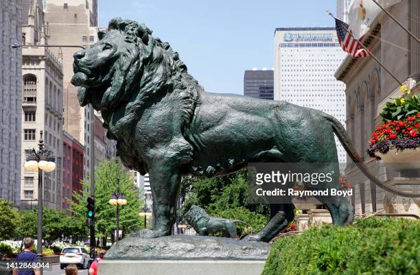 Returning from an almost month-long steam cleaning and wax preservative, the iconic lions are back outside the Art Institute of Chicago in Chicago,...