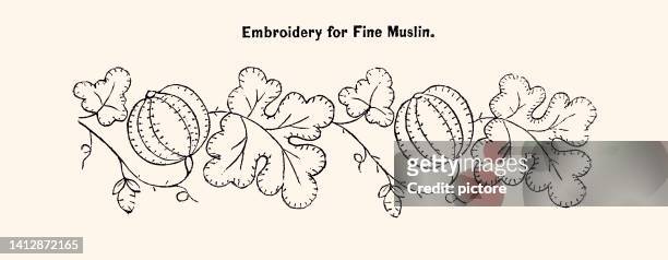 ilustrações, clipart, desenhos animados e ícones de padrão de bordado para musselina fina (xxxl) - 1850 1859