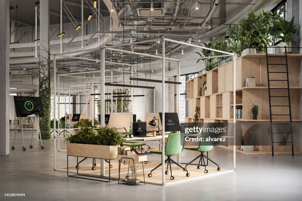 3d Render Of Sustainable Office Interior High-Res Stock Photo - Getty ...