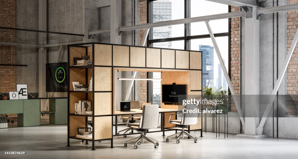 Process Workdesk Digitally Generated Image Of Modern Office Workdesk With Wooden ...
