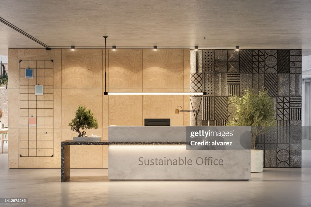 Digitally generated image of sustainable office reception desk