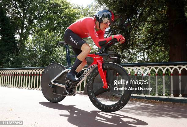 Geraint Thomas of Team Wales competes during the Men's Individual Time Trial Final on day seven of the Birmingham 2022 Commonwealth Games on August...