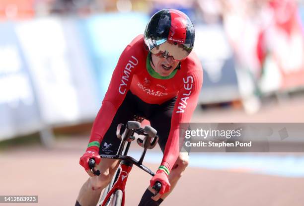 Geraint Thomas of Team Wales finishes during the Men's Individual Time Trial Final on day seven of the Birmingham 2022 Commonwealth Games on August...
