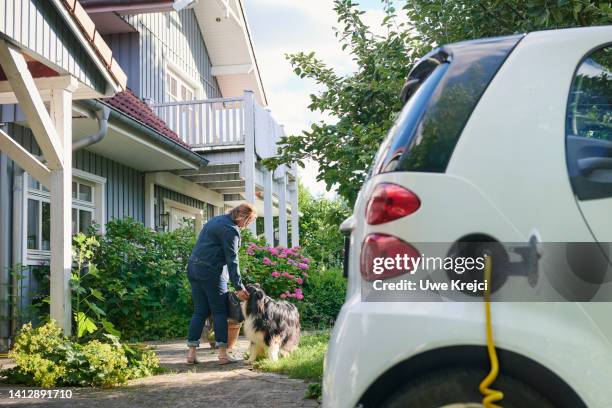 electric car charging - animal powered vehicle photos et images de collection