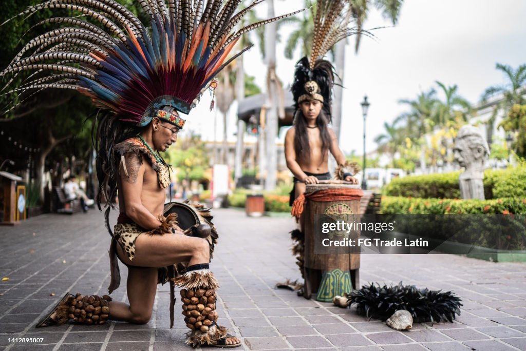 Aztec performers putting on a show outdoors