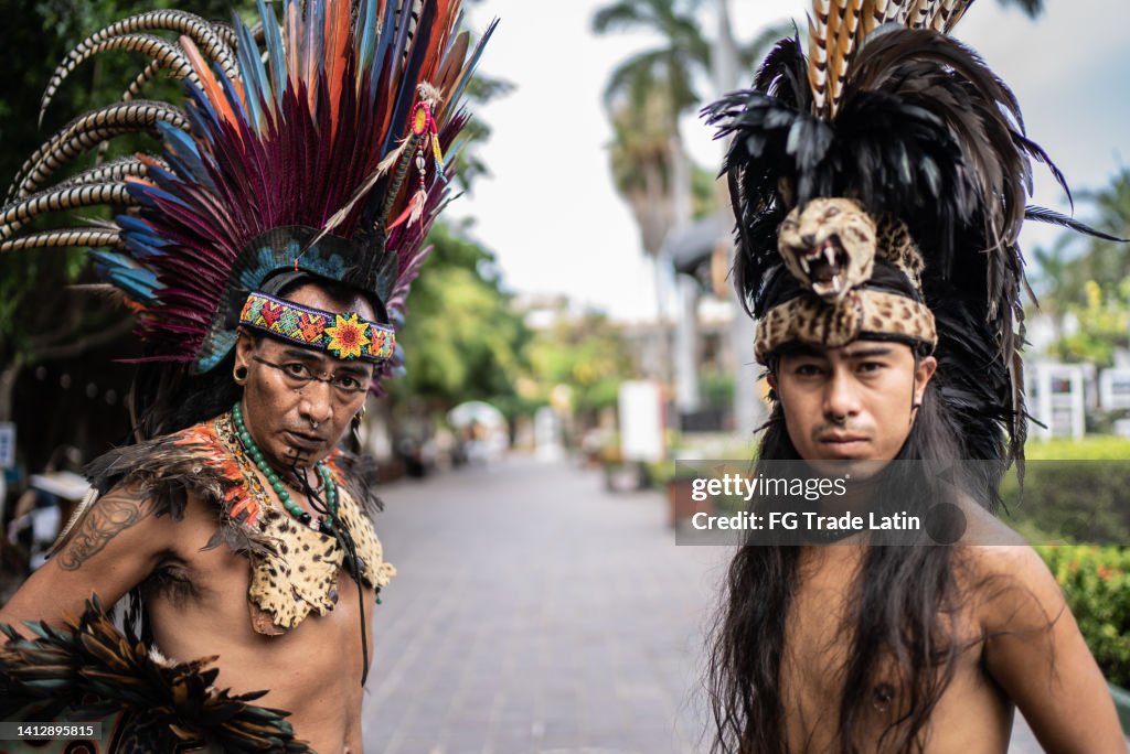 Portrait of aztec performers outdoors